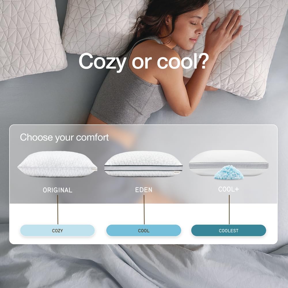 CoopSleepGoods Coop Home Goods Eden Crescent Bed Pillow for Side & Back Sleepers, Queen Size, Adjustable Medium Soft Memory Foam Pillow wit…