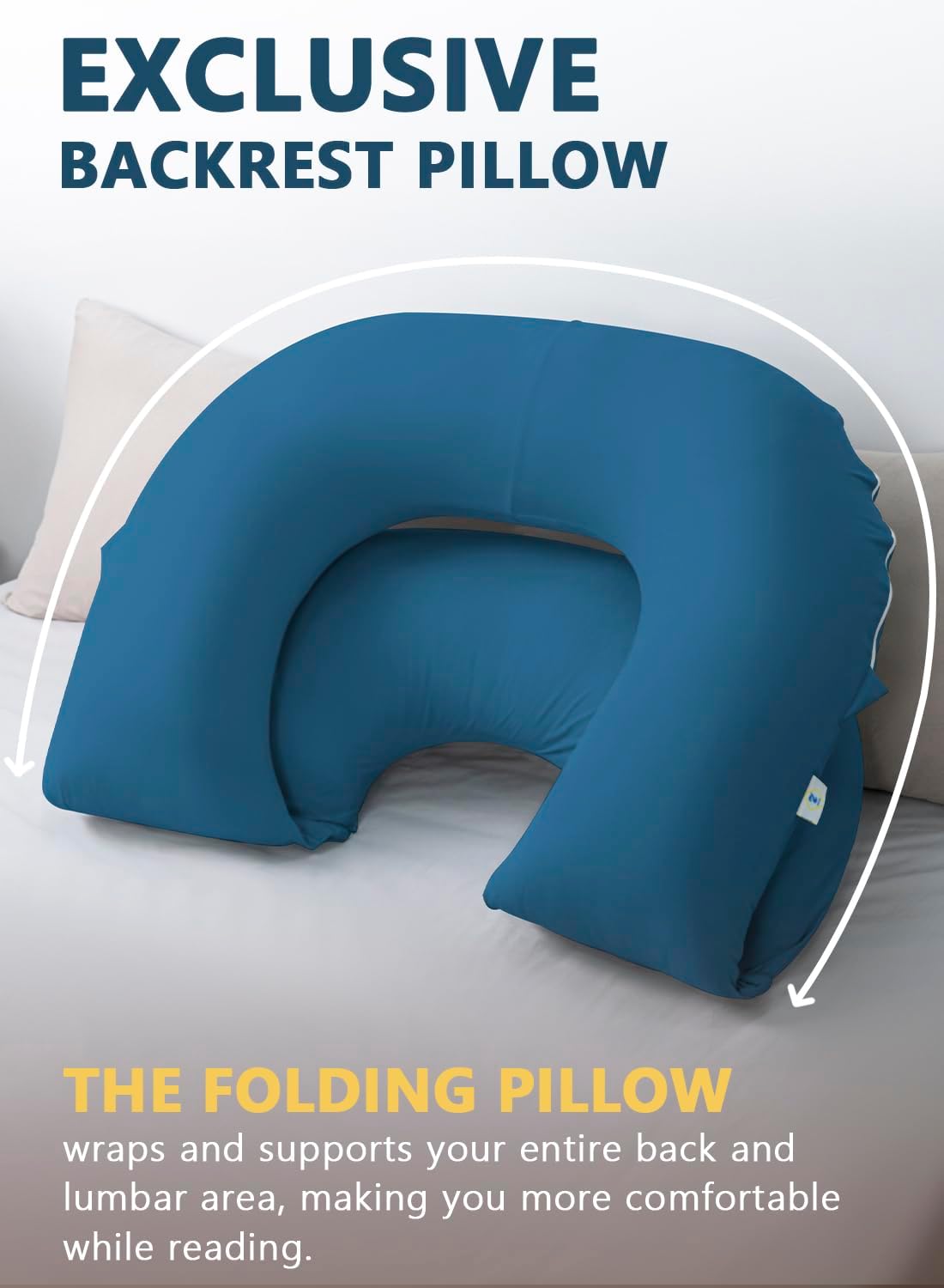 Insen Reading Pillow, Back Pillow for Sitting in Bed and Couch, Gaming Pillow for Adults, Sit Up Support for Bed, Soft Jersey Cotton, Blue…