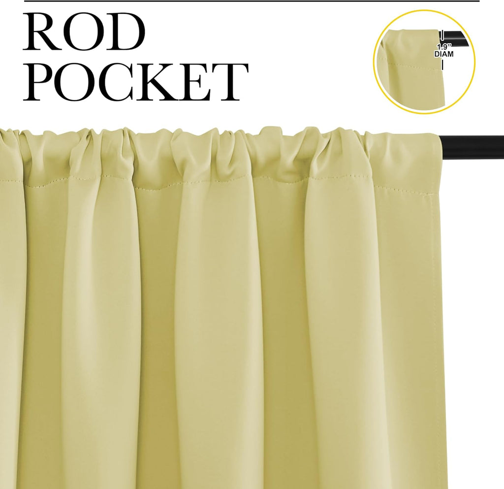 Nicetown Paler Yellow Blackout Curtains 63 inches Long for Living Room, Darkening Window Curtain Panels, easy maintenance Solid Thermal…