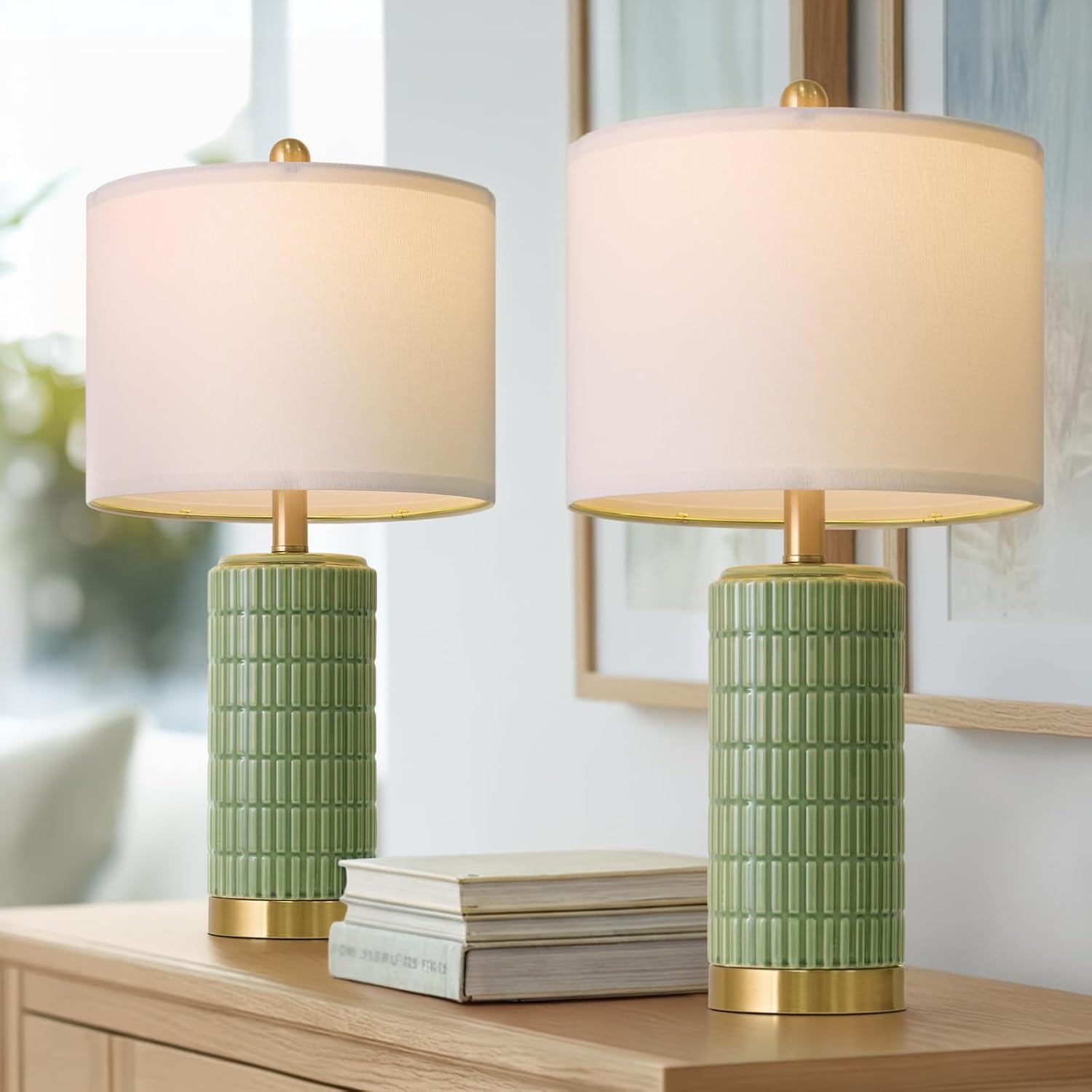 PoKat Bedside Table Lamps Set of 2 for Living Room with 2 USB Ports, 21.5'' Small Modern Nightstand Lamps for Bedroom, Ceramic Side Table…
