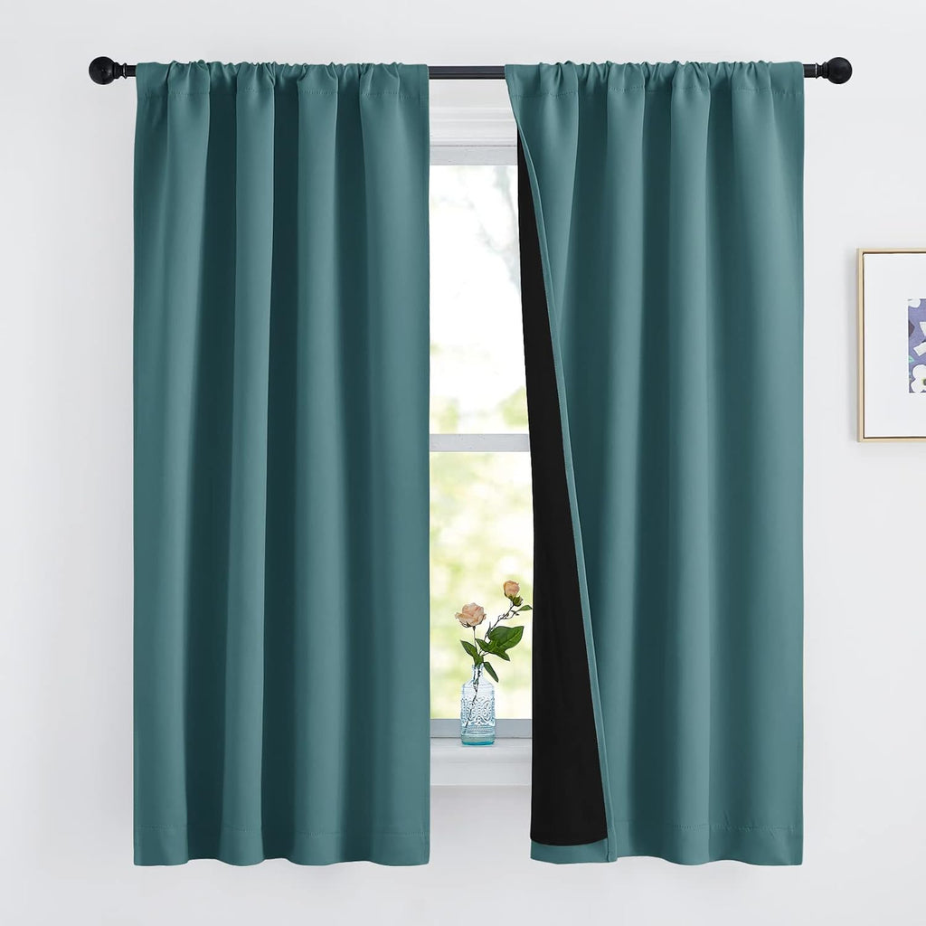 Nicetown 100% Blackout Curtain Panels, Thermal Black Liner Curtains for Nursery Room, Noise Reducing and Cold Blocking Drapes for Windows (…