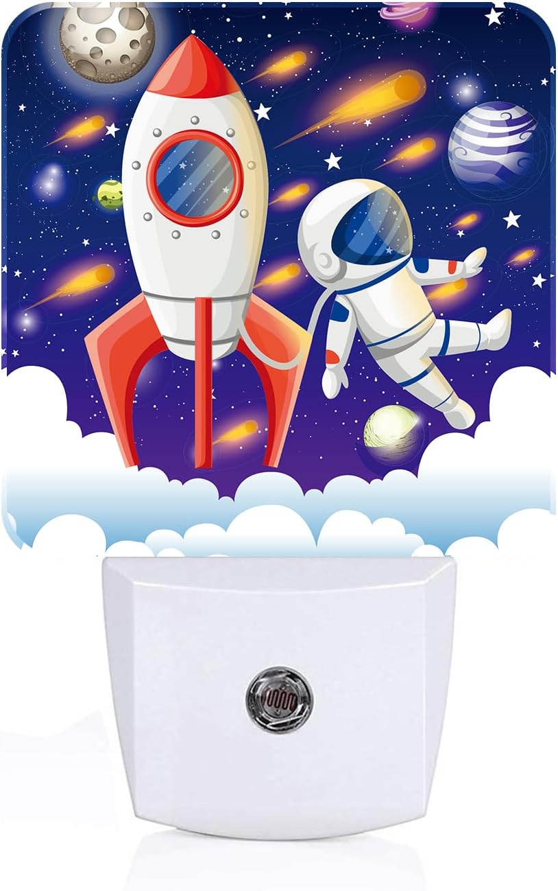 Rocket and Astronaut Night Light, Plug-in Night Lights with Dusk to Dawn Sensor for Stairway, Hallway, Bedroom Sleep Friendly Ideal for…