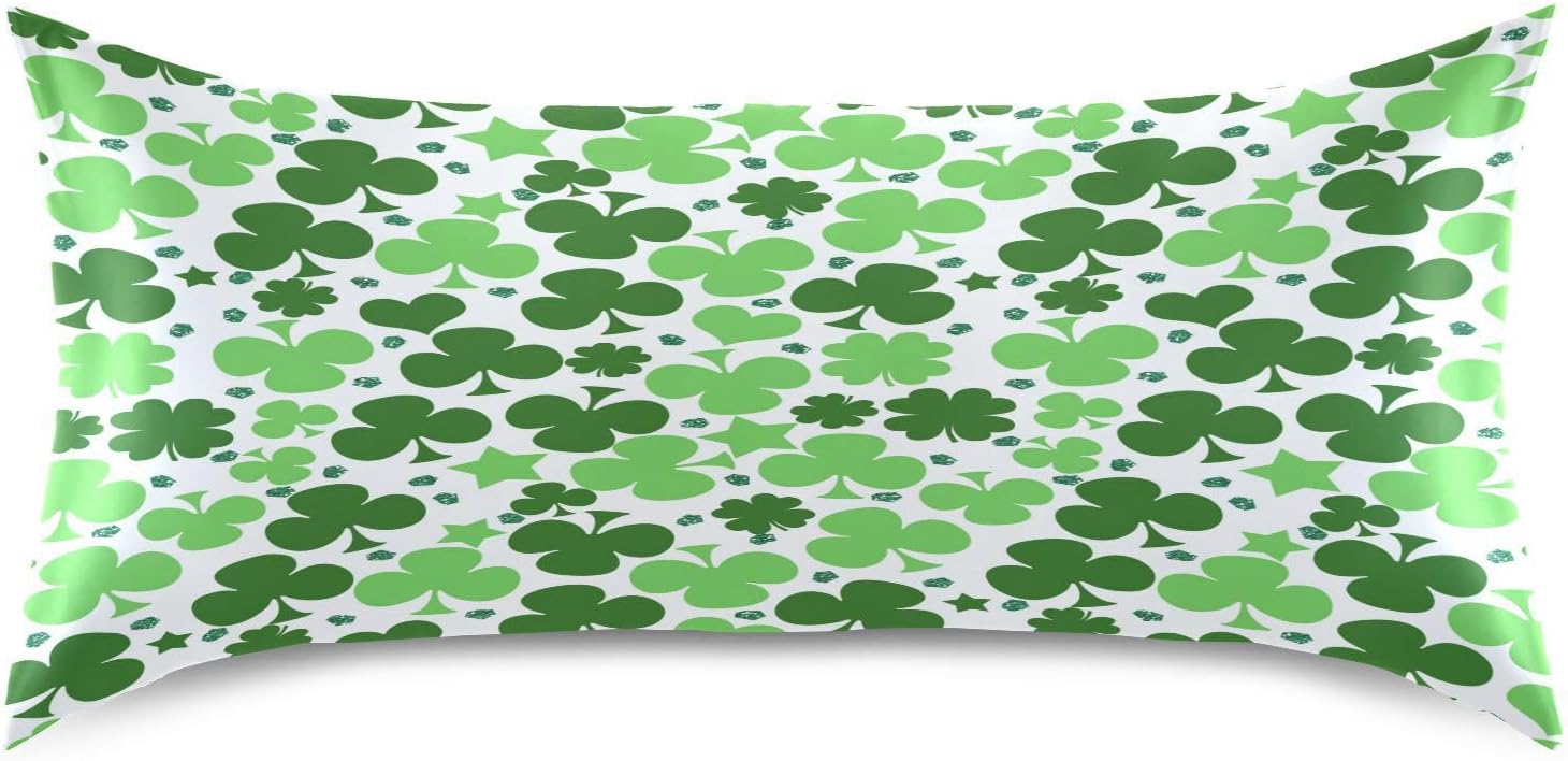 YETTASBIN St. Patrick's Day Clover Satin Pillowcase, Soft Breathable Silk Pillow Case with Envelope Closure for Hair and Skin, Standard…