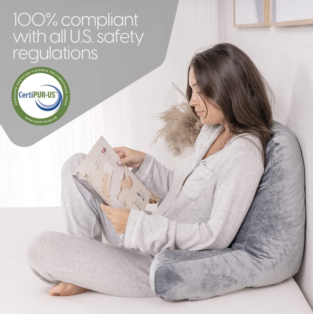 Milliard Reading Pillow with Arms, Grey, Shredded Memory Foam Back Pillow for Bed Sitting Up - Sit Up Backrest Support for Reading & Rest…