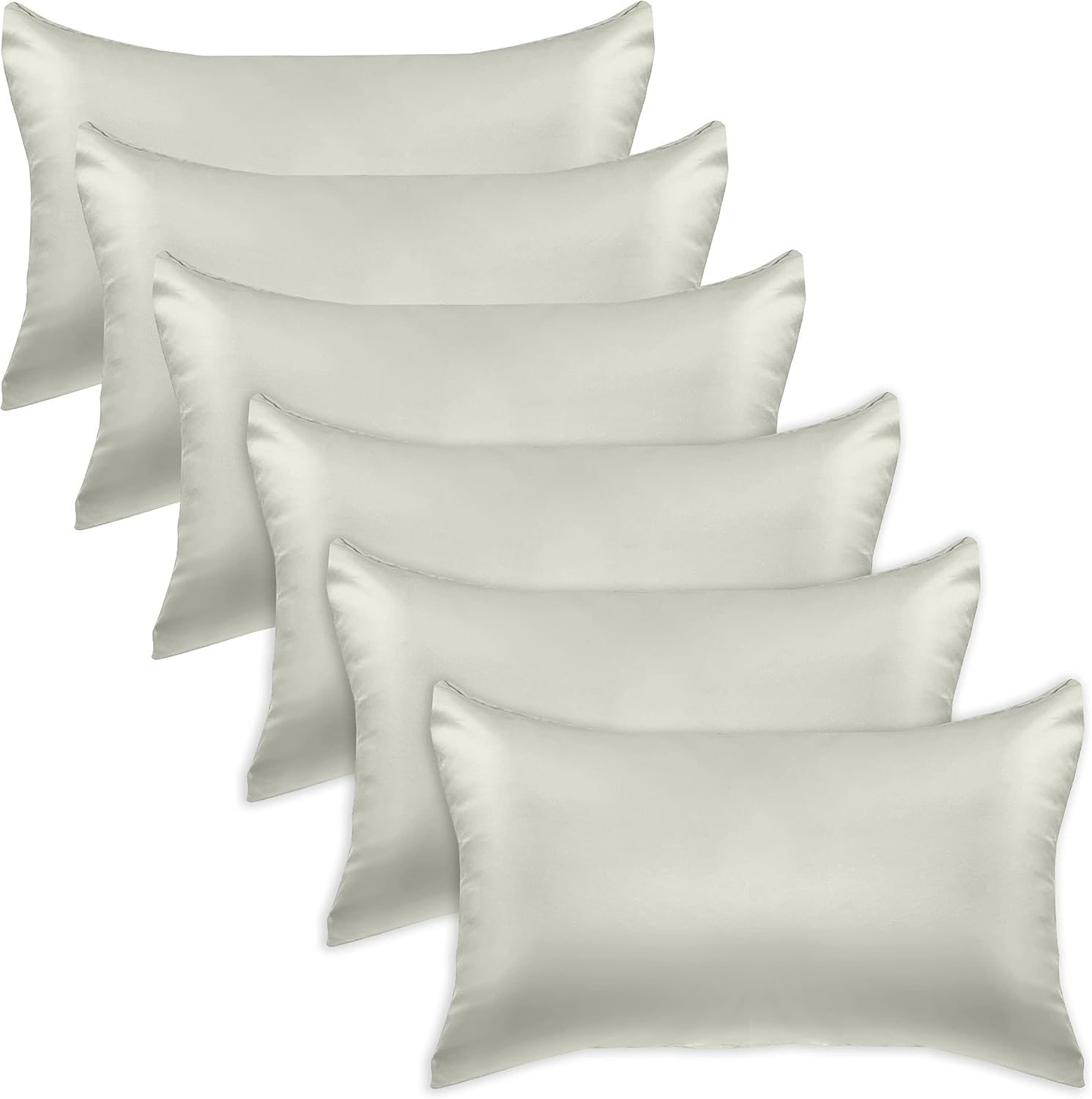 Elegantcomfort Elegant Comfort 6-Pack Cooling Viscose Satin Pillowcase Set with Hidden Zipper Closure, Silky Smooth for Hair and fabric…