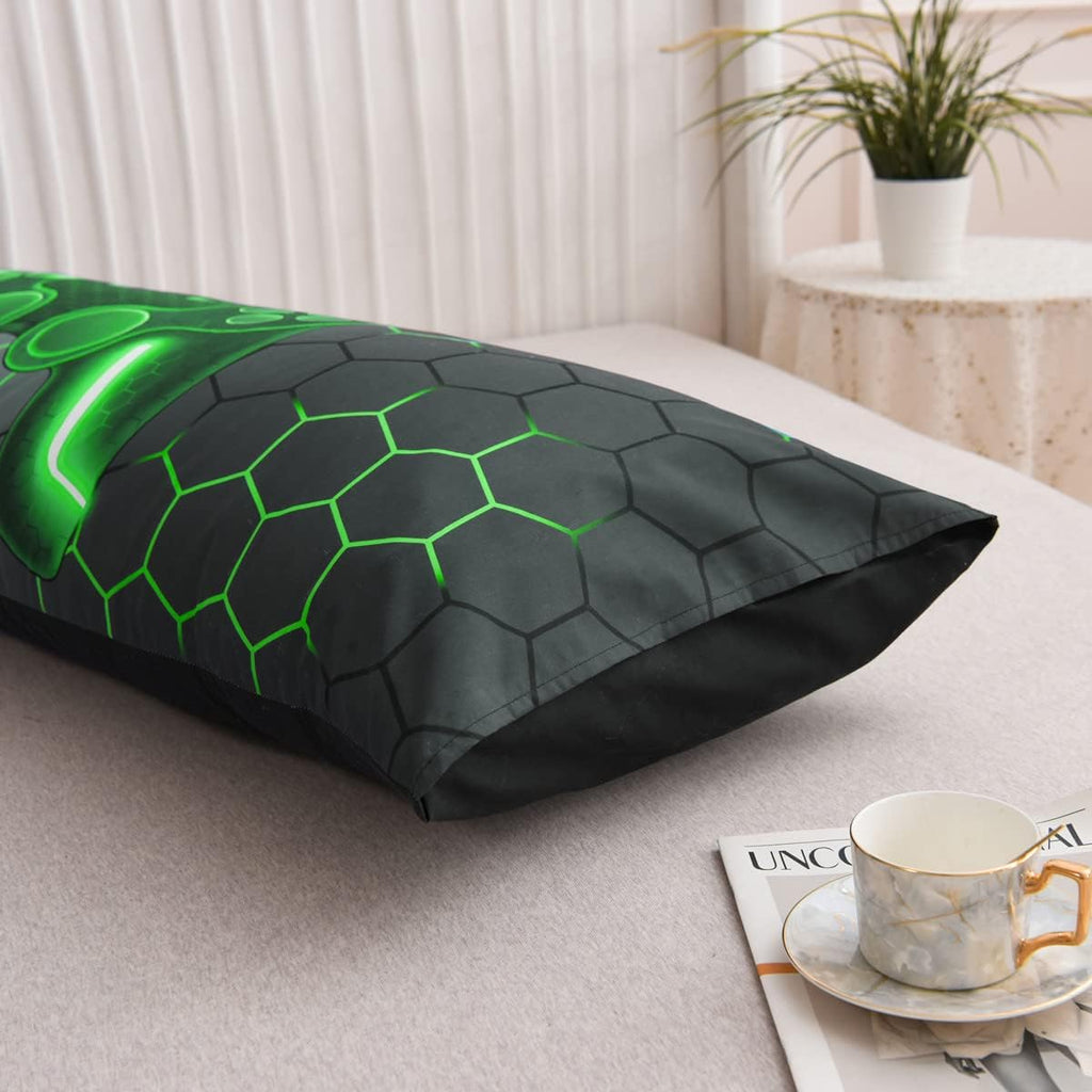 Ntbed Gaming Body Pillow Cover Gamer Microfiber Pillowcase with Envelope Closure for Kids Boys Adults,(20"x54", Green) 54 inches cotton Green