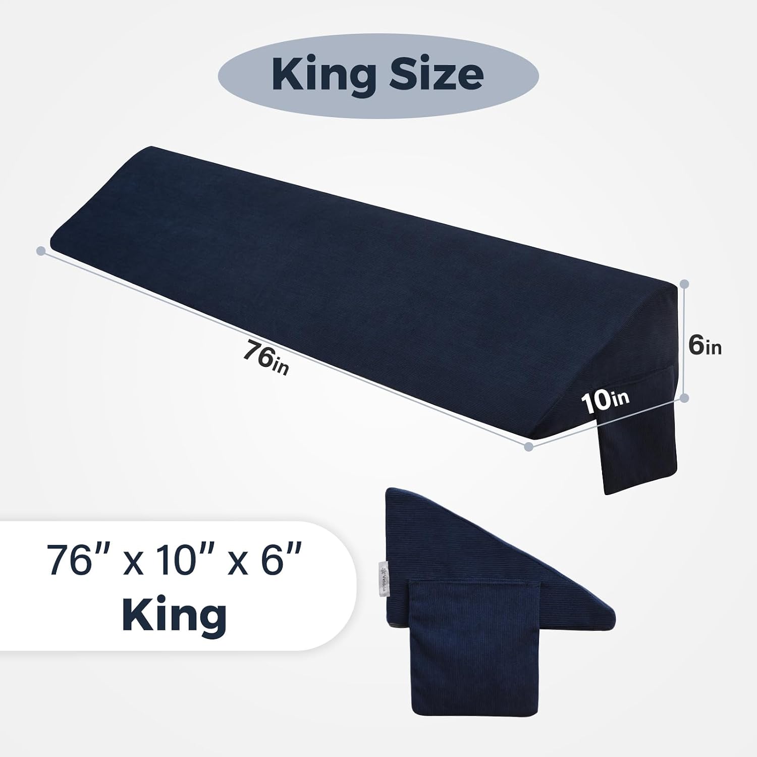 Vekkia King Bed Wedge Pillow for Headboard/Bed Mattress Gap Filler Wedge, Bed Gap Filler Close Gap (0-6"), Stop Pillow Falling Down-(Blue 76"…