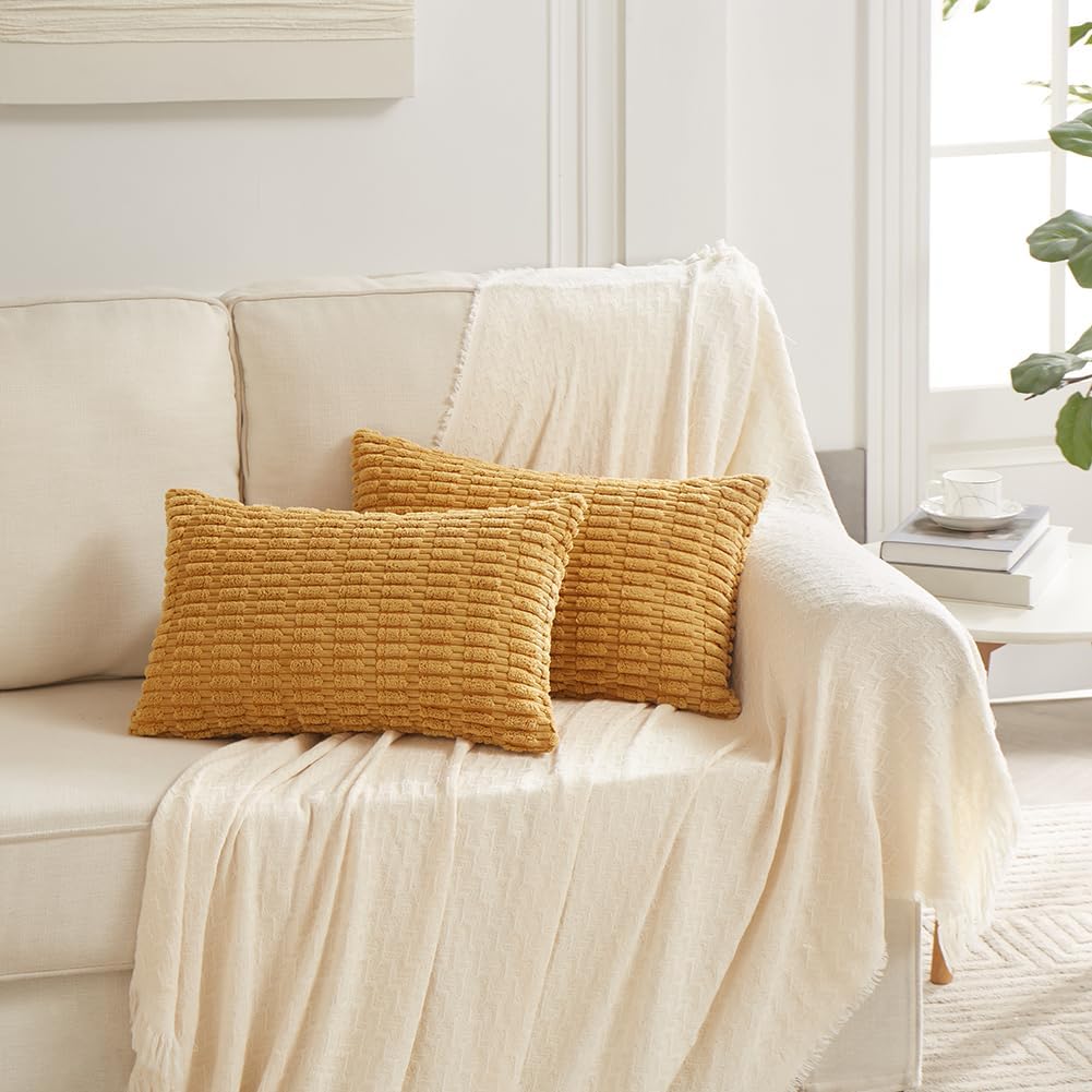 Fancy Homi Decorative Throw Pillow Covers for Bed Couch Bedroom Bench, Soft Lumbar Corduroy Solid Pillow Case, Rustic Farmhouse Boho Room…