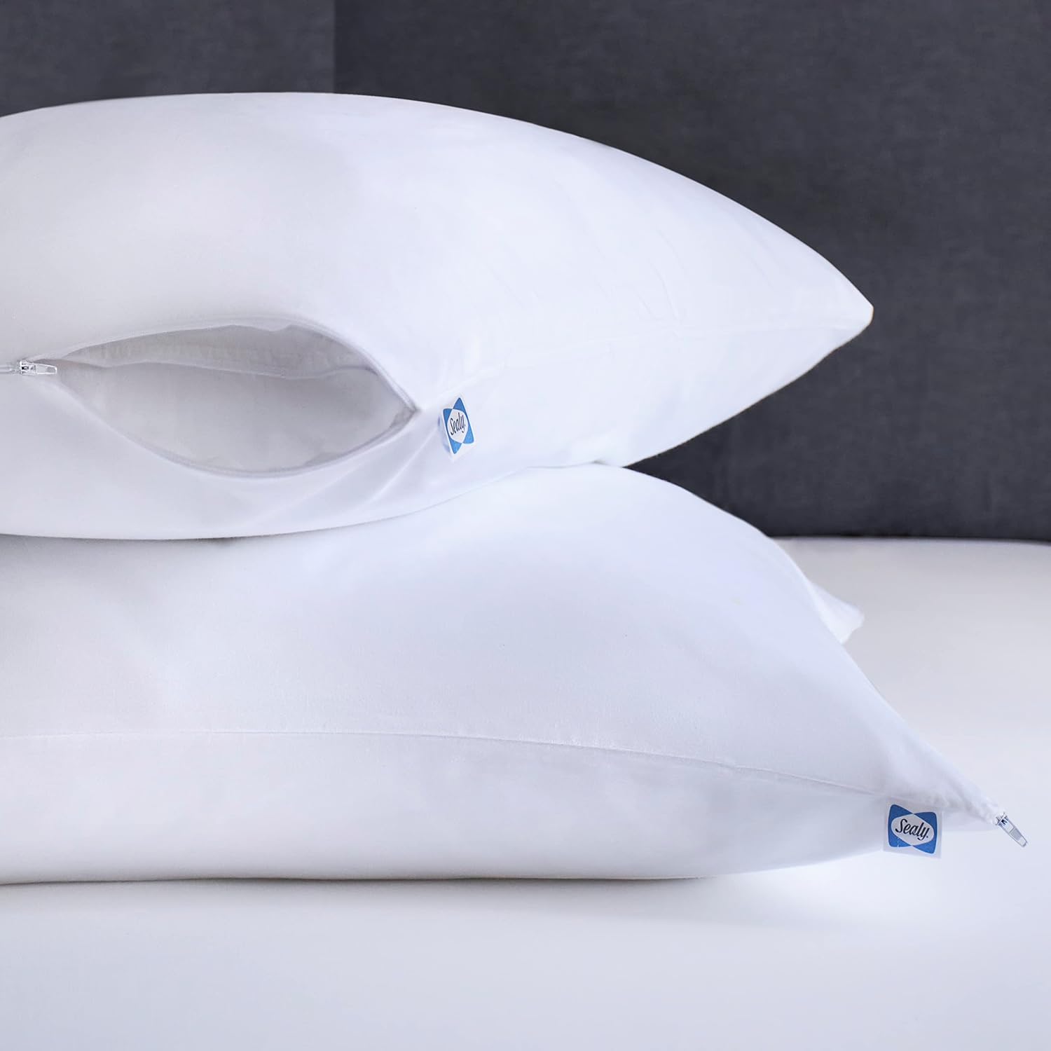Sealy Performance 100% Cotton Breathable Moisture Wicking Fabric Machine Washable Zippered Pillow Protector, King Size, 2 Pack, White 2 Pac…
