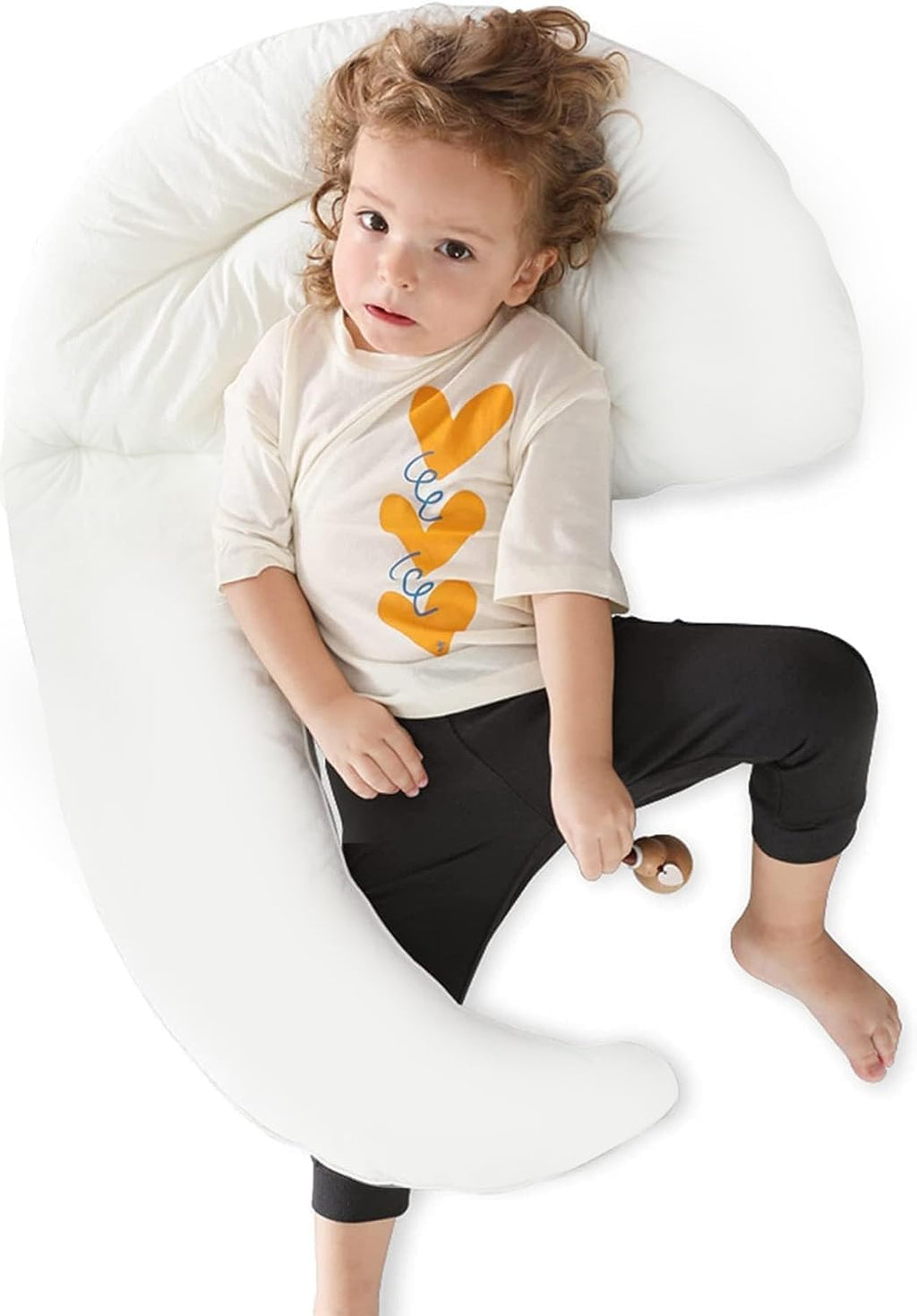 Choc chick Curve Long Toddler Kids Body Pillow for Sleeping, 34x27 inches Moon Shape Soft Child Hug Pillow, 100% Natural Cotton…