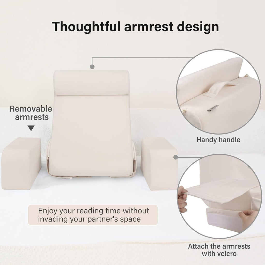ENITYA 19" Back Pillow for Bed Sitting up, Big Pockets and Washable Removable Cover, Reading Chair for Watching TV/Reading/Gaming/Resting…