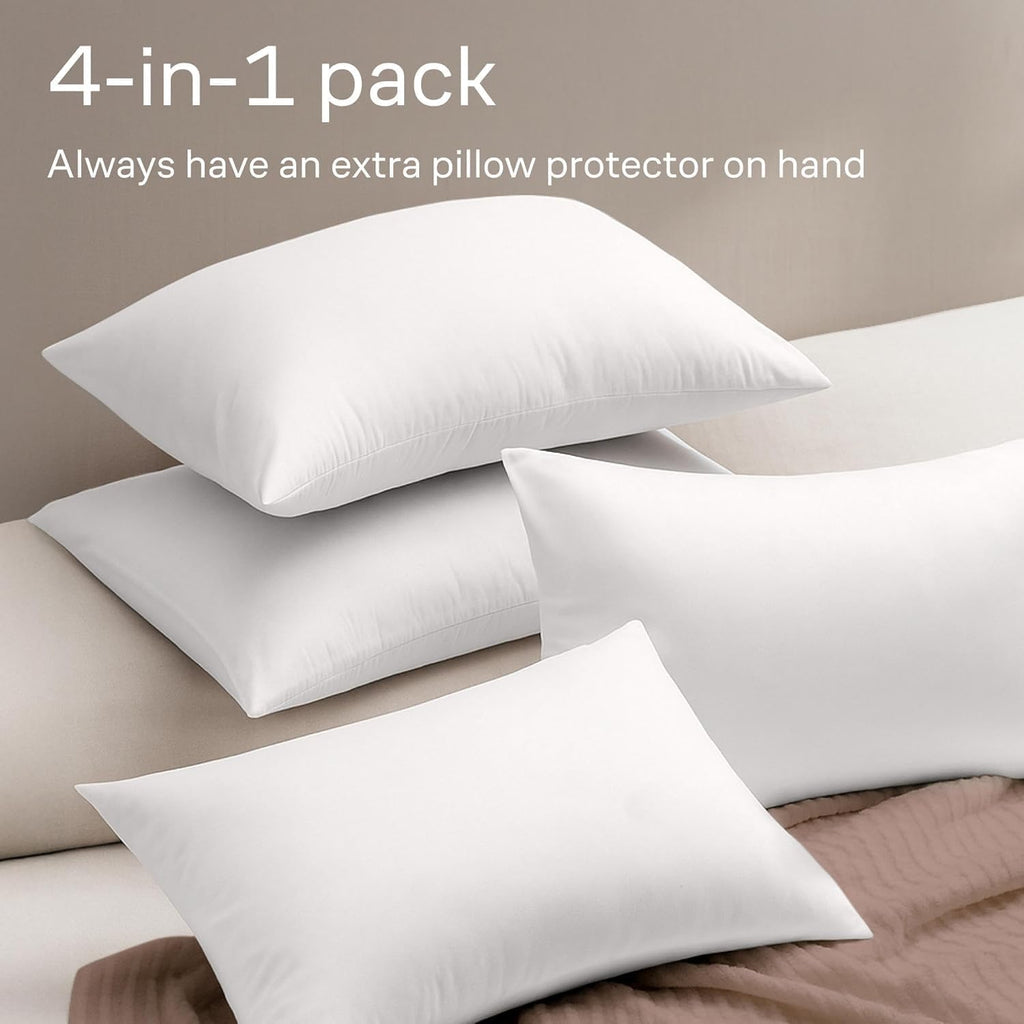 Ultra Soft Pillow Protectors with Zipper King Size - Set of 4 Breathable Pillow Covers - 100% Protection Against Stains, Dust & Dirt…