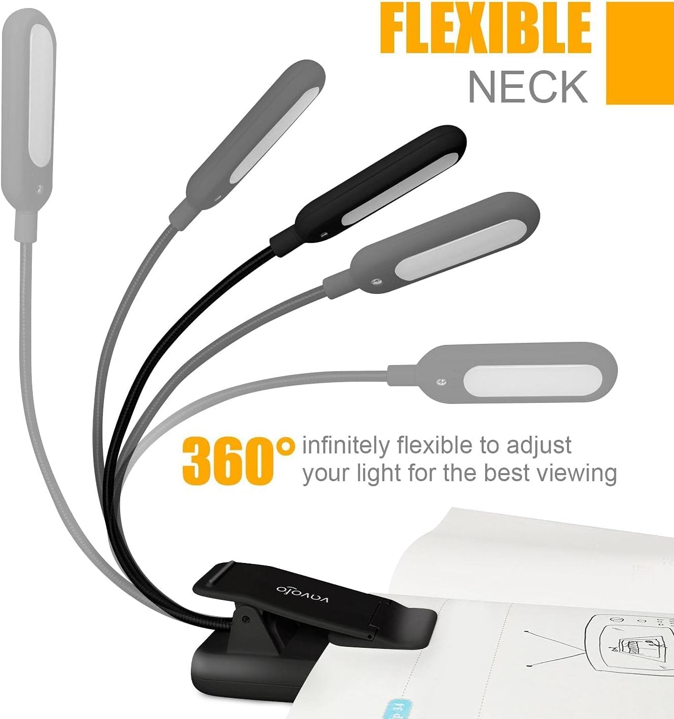 VAVOFO Clip On Rechargeable Reading Light, 7 LEDs with 3 Colortemperature 9 Brightness Levels Book Lights for Reading in Bed with Power…