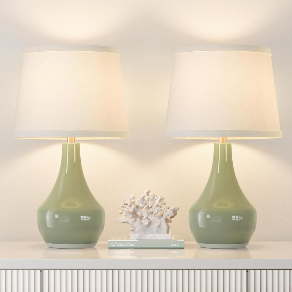 Seealle Modern Green Table Lamps Set of 2 - Bedside Lamps for Night Stands, 19.4" Bedroom Lamps for Living Room Sage Green Lamps with…