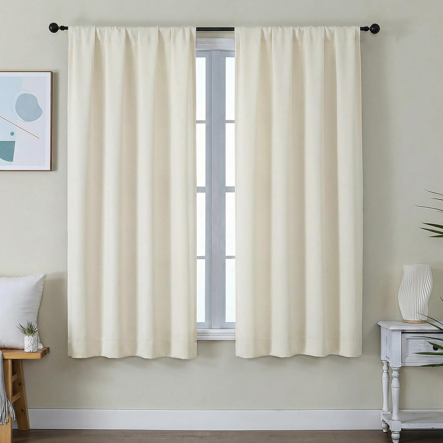 Simplebrand Ava Light Beige Light Filtering Curtains for Bedroom 63 Inch Length 2 Panels Set, Privacy Thermal Insulated Rod Pocket Door Win…