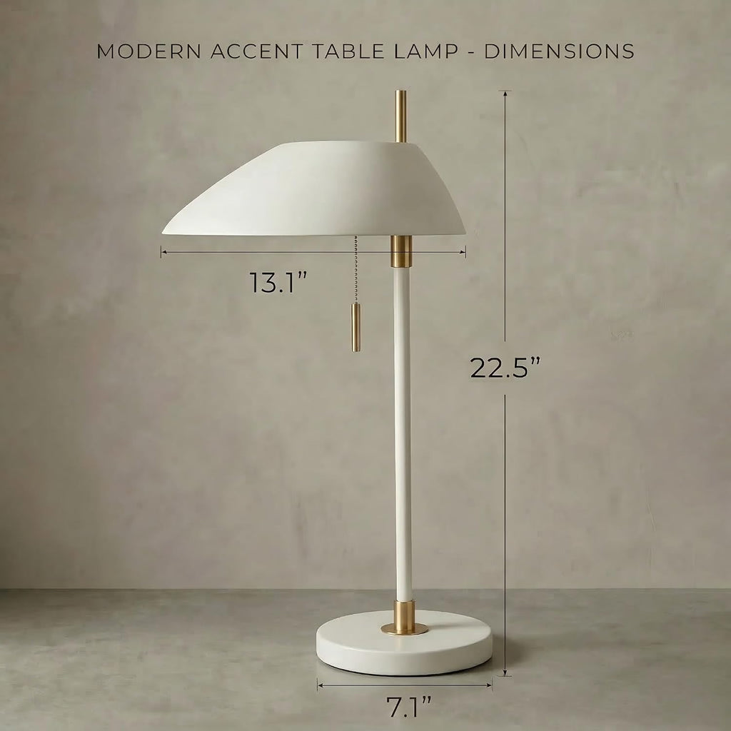 Modern Vintage White Table Lamp, Industrial Minimalist All-Metal Bedside Lamp with Pull Chain Switch, Decorative Nightstand Lamp for…