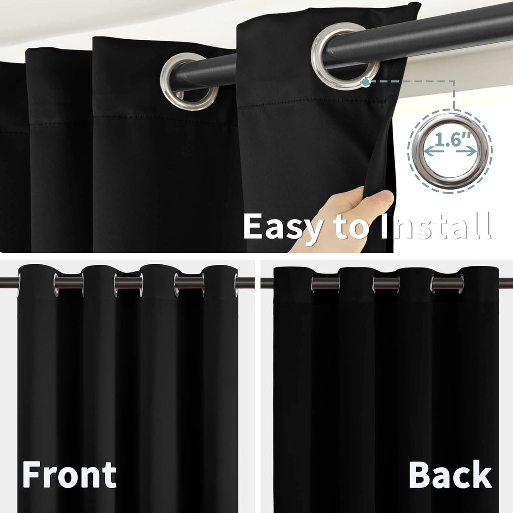 BGment Black Blackout Curtains for Bedroom - Black Out Curtains 63 Inch Long Thermal Insulated Grommet Total Room Darkening Window Drapes f…