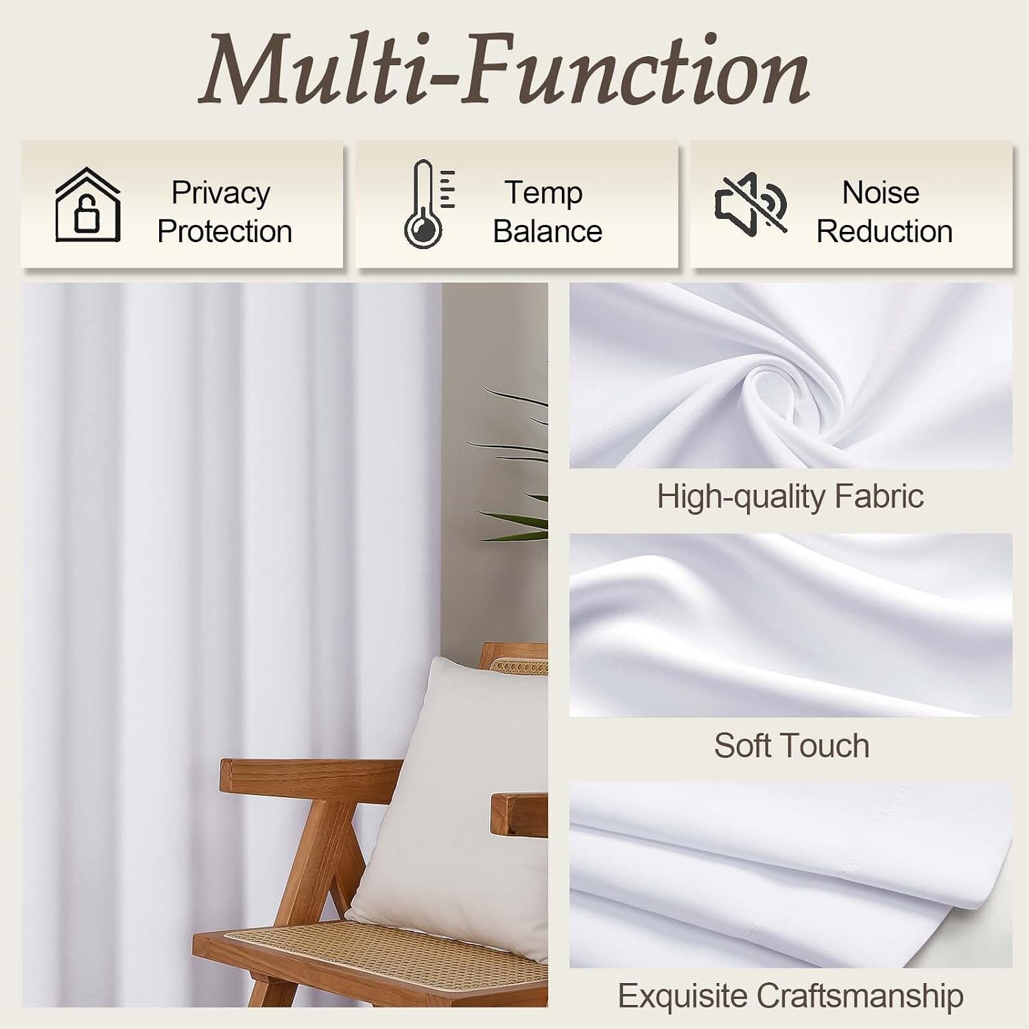 Gwine Pura White Curtains 96 inches Long for Bedroom, Light Filtering Thermal Insulated Noise Reducing Window Curtain for Living Room…