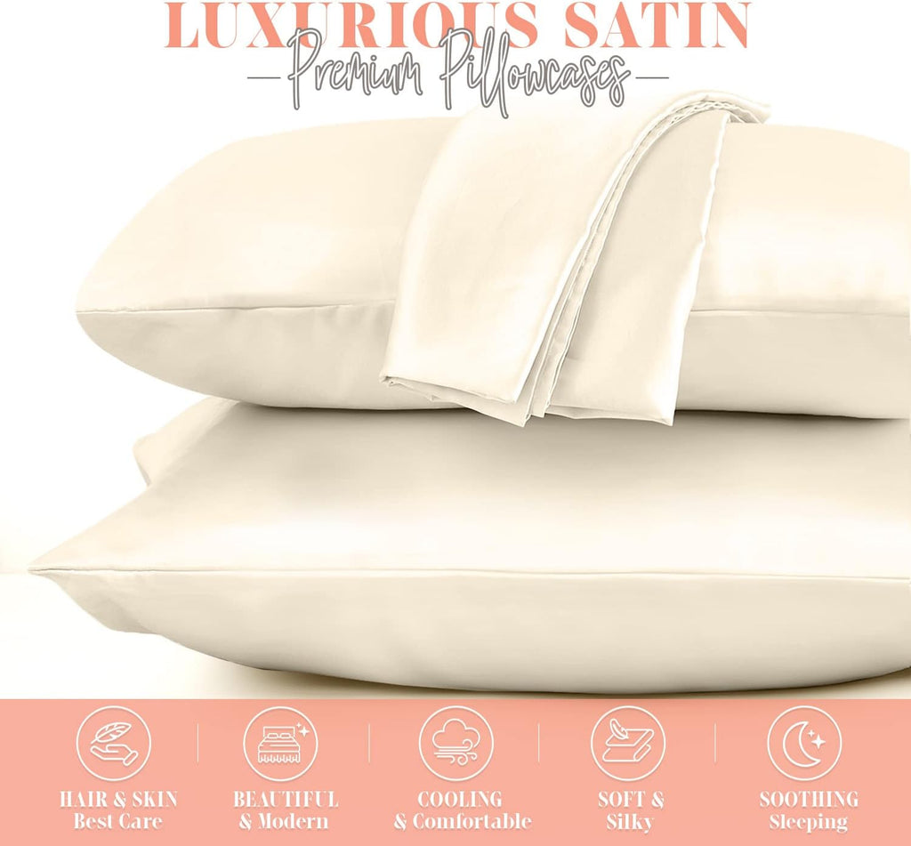 Elegantcomfort Elegant Comfort Silky and Luxurious 2-Piece Satin Pillowcase Set for Healthier Skin and Hair, Hidden Zipper Closure and Beau…