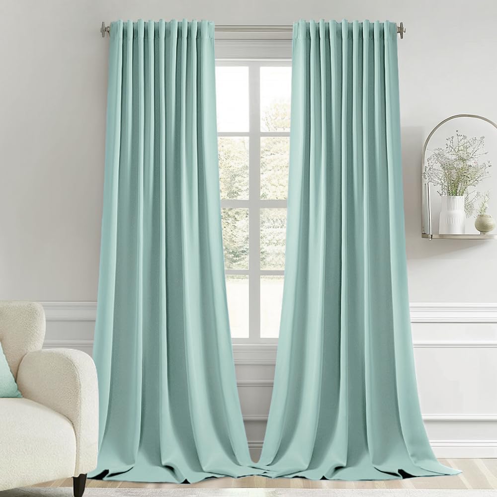 Miulee Aqua Back Tab Blackout Curtains 108 Inch Long 2 Panels Set for Bedroom, Rod Pocket/Pinch Pleat Extra Long Thermal Insulated Living R…