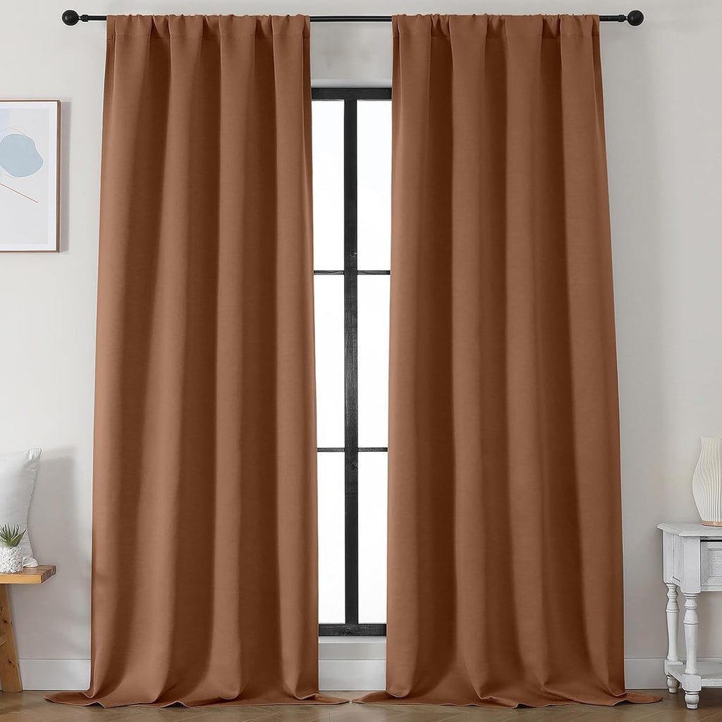 Simplebrand Sun Baked Blackout Curtains for Bedroom 96 Inches Long 2 Panels, Solid Thermal Insulated, Energy Saving Living Room Window Trea…