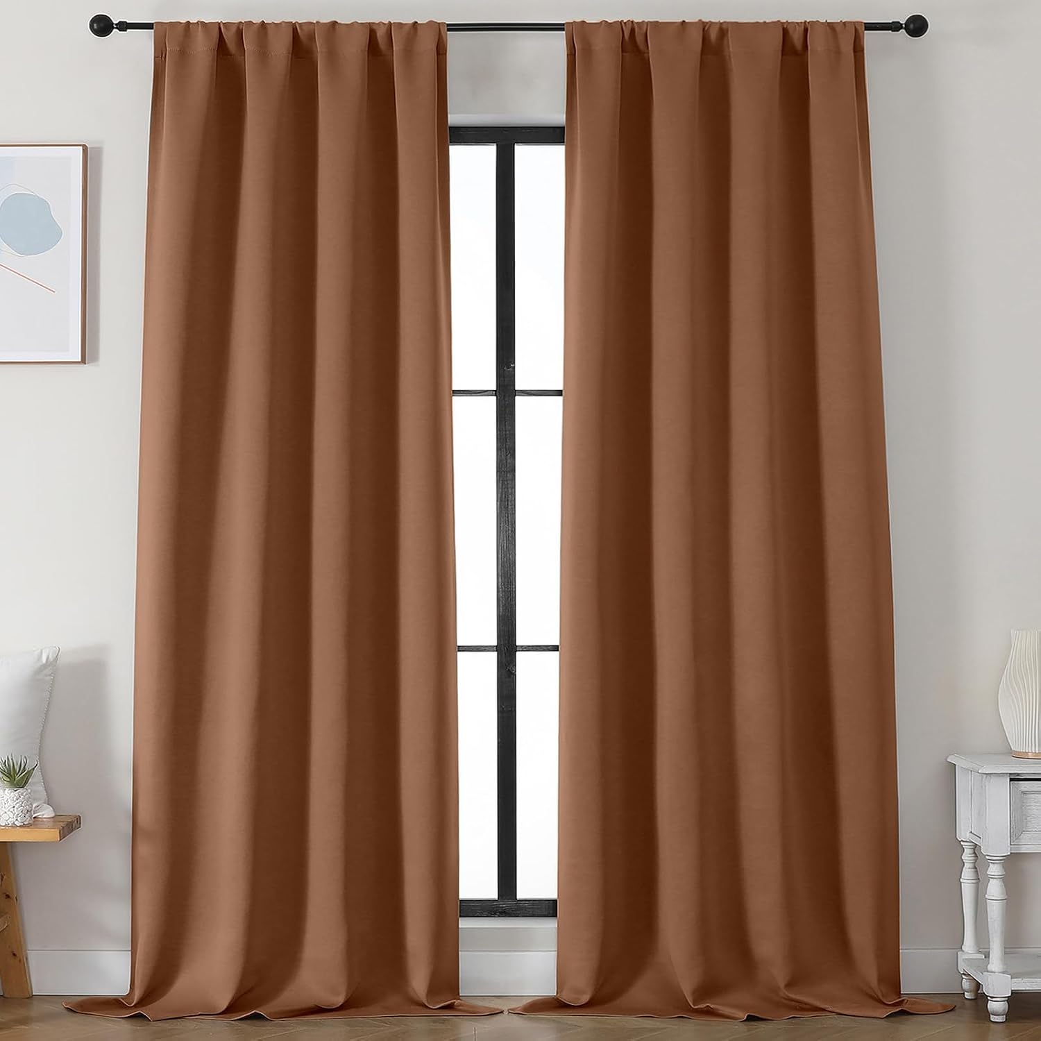 Simplebrand Sun Baked Blackout Curtains for Bedroom 96 Inches Long 2 Panels, Solid Thermal Insulated, Energy Saving Living Room Window Trea…