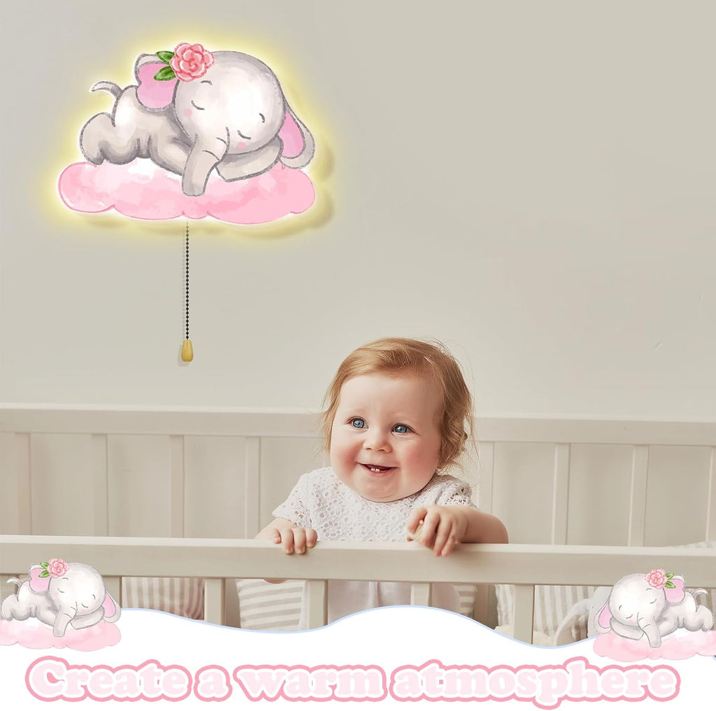 Aurelema Elephant Night Light Wall Lamp Sleeping Nursery Lighting Cute Floating Battery Operated Hanging Lamp for Baby Boys Girls Bedroom…