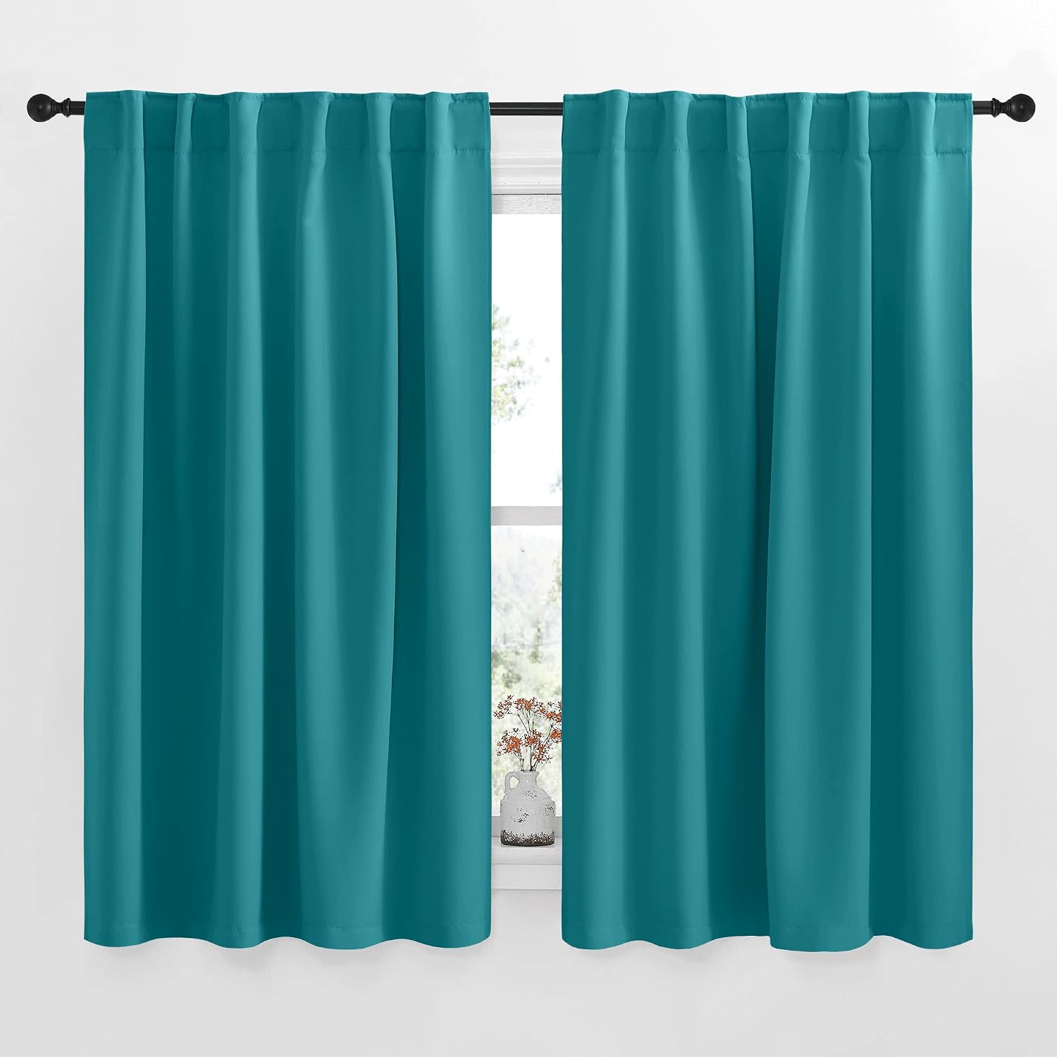 Nicetown Insulated Room Darkening Curtain Panels - (Peacock Teal Color) W52 x L63, 2 Pieces, Room Darkening Window Treatment Drape Panel 2…