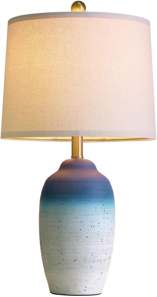 USumkky 24.5" Vintage Ceramic Table Lamp with 5FT Cord - Single Farmhouse Rustic Bedside Lamp with Natural Textured Finish, Nightstand…