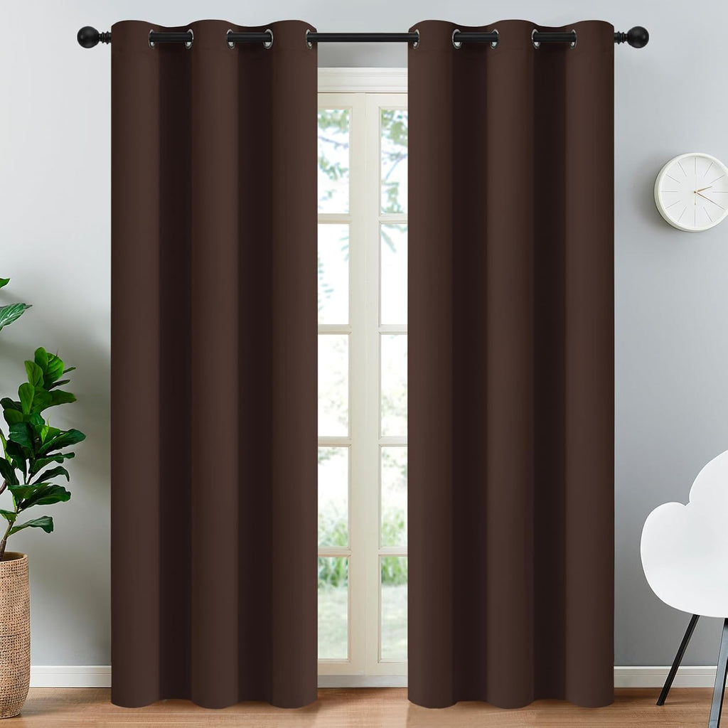 Yakamok Premium Room Darkening Thermal Insulated Curtains for Bedroom/Living Room - Classic Grommet Top (2 Panels, Chocolate Brown, 38…