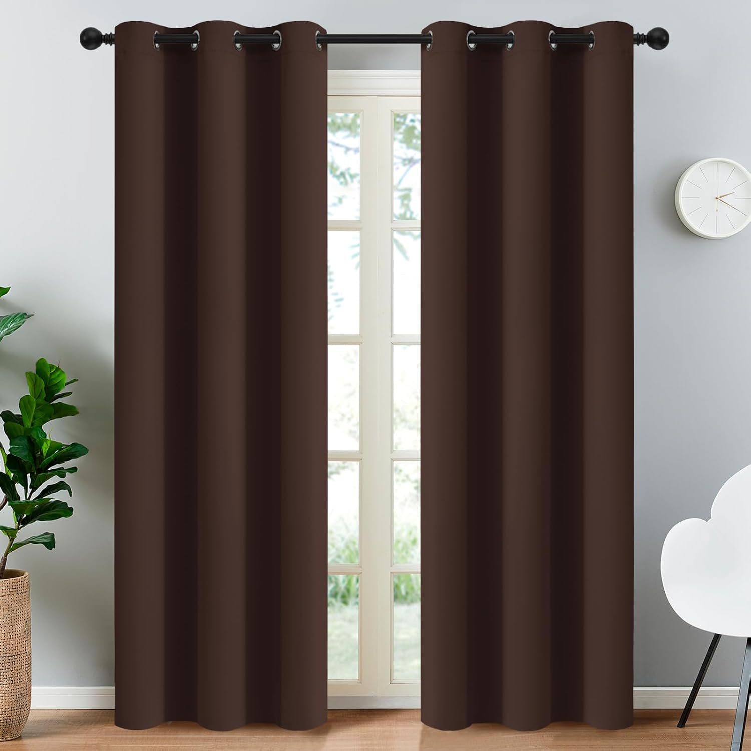 Yakamok Premium Room Darkening Thermal Insulated Curtains for Bedroom/Living Room - Classic Grommet Top (2 Panels, Chocolate Brown, 38…