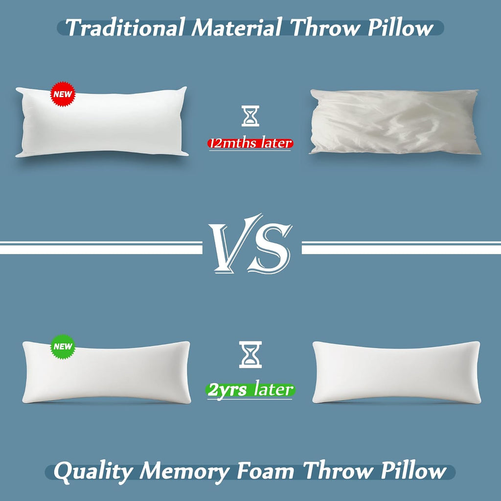 Amaeromax AM AEROMAX 12 × 32 Throw Pillow Memory Foam Pillow Insert - Rectangular Bolster for Decorative Cushion Bed Couch Sofa - Non-Defor…