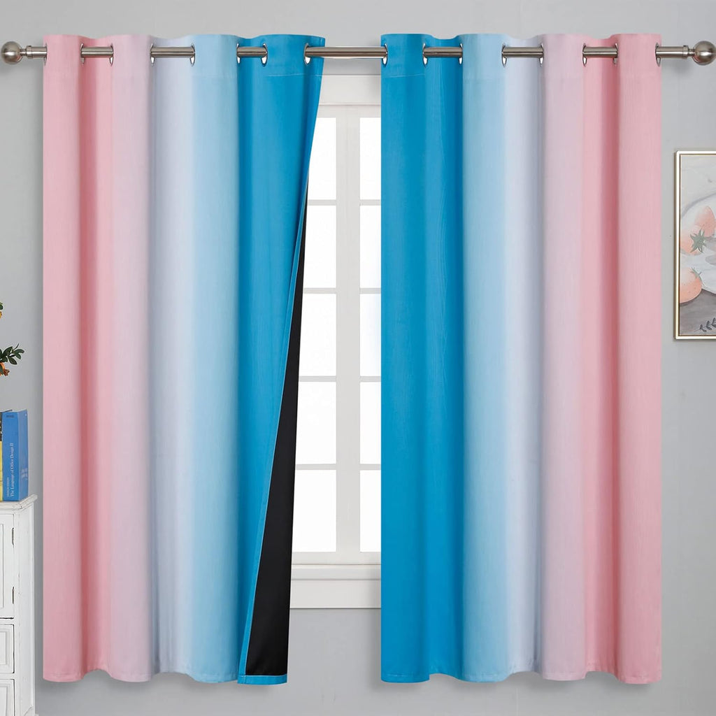 Estelartextiler Estelar Textiler Pink and Blue Curtains 63 Inch Length 2 Panels, Ombre Total Blackout Curtains for Bedroom, Grommet Thermal…