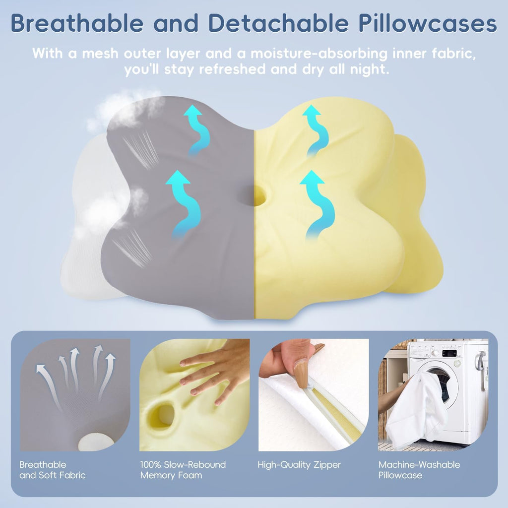 FyovaHome Cervical Neck Pillow, Ergonomic Memory Foam Pillows for Neck with Breathable Pillowcase, Adjustable Contour Neck Support Pillow f…