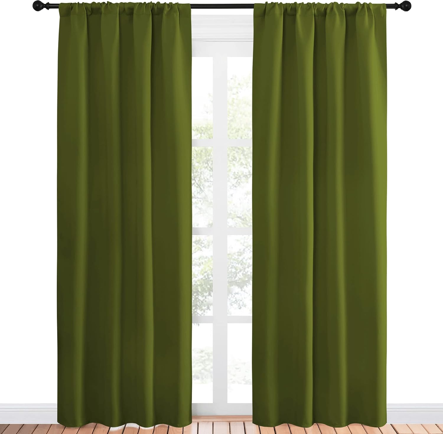 NICETOWN Christmas Decoration Blackout Curtain for Kitchen Window, Function Thermal Insulated Blackout Panels for Bedroom, 1 Pair, Olive…