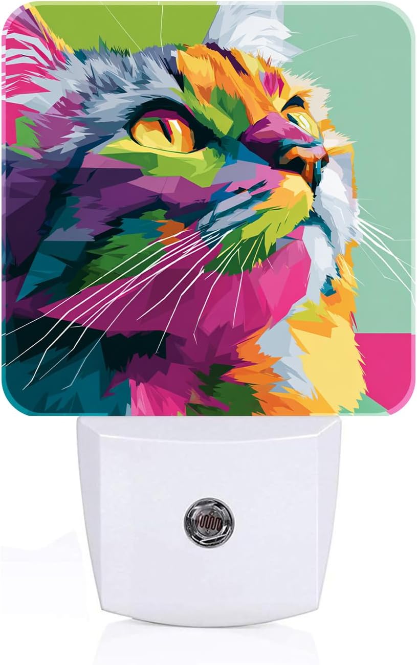 Colorful Cat Night Light, Plug-in Nightlights Auto Sensor Night Lamp Dusk-to-Dawn Lamp Home Decor for Nursery Children Girls Boys