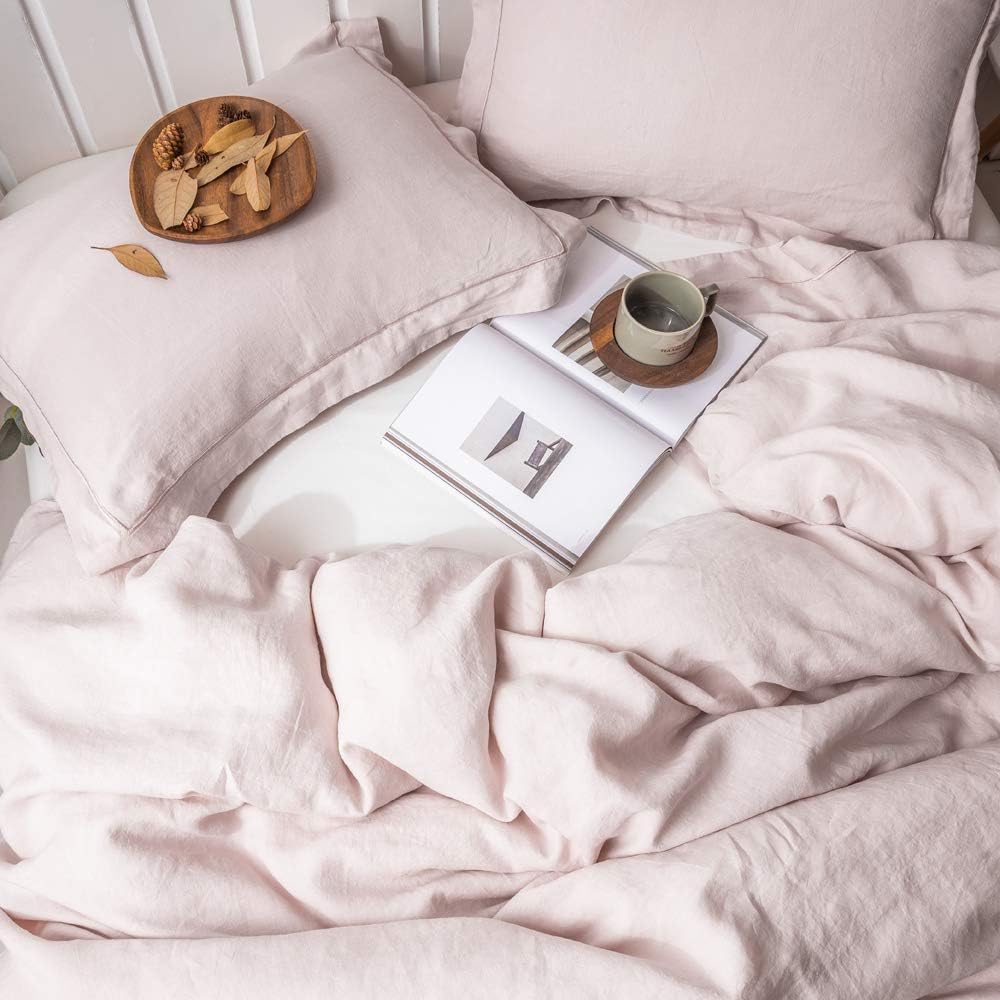 Simple&Opulence 100% Washed Linen Duvet Cover with Embroidered, 3 Pieces Soft Farmhouse Comforter Set with Button Closure,1…