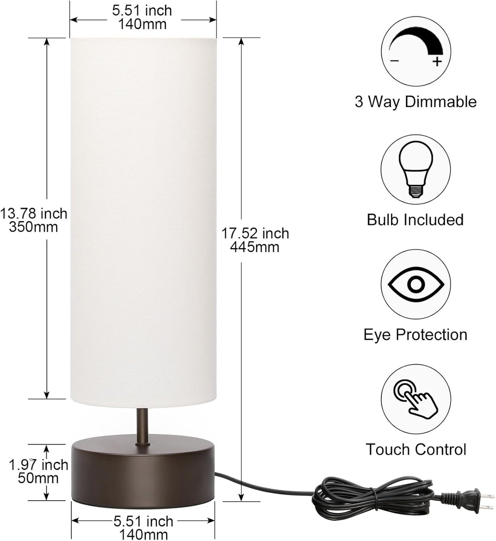 3 Way Dimmable Touch Control Table Lamp, Bedside Table Lamp with Dark Brown Base, Modern Nightstand Lamp with Beige Shade, Simple Night…