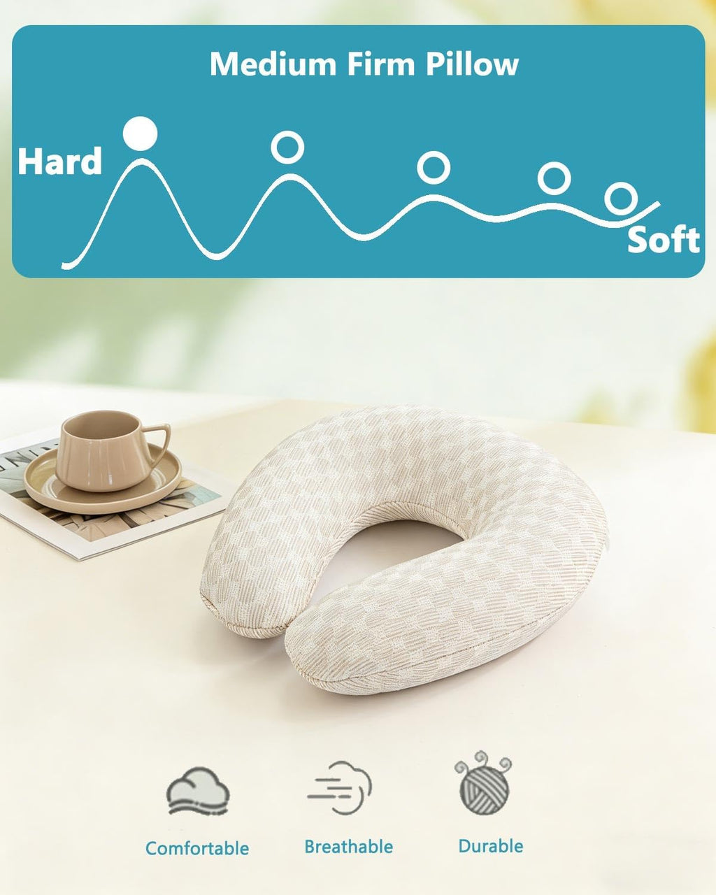 Buckwheat Neck Pillow with Dual-Layer Pillowcase, 12''x12'' Adjustable Firm U Shaped Pillows, Breathable for Cool Sleep, Neck Support…