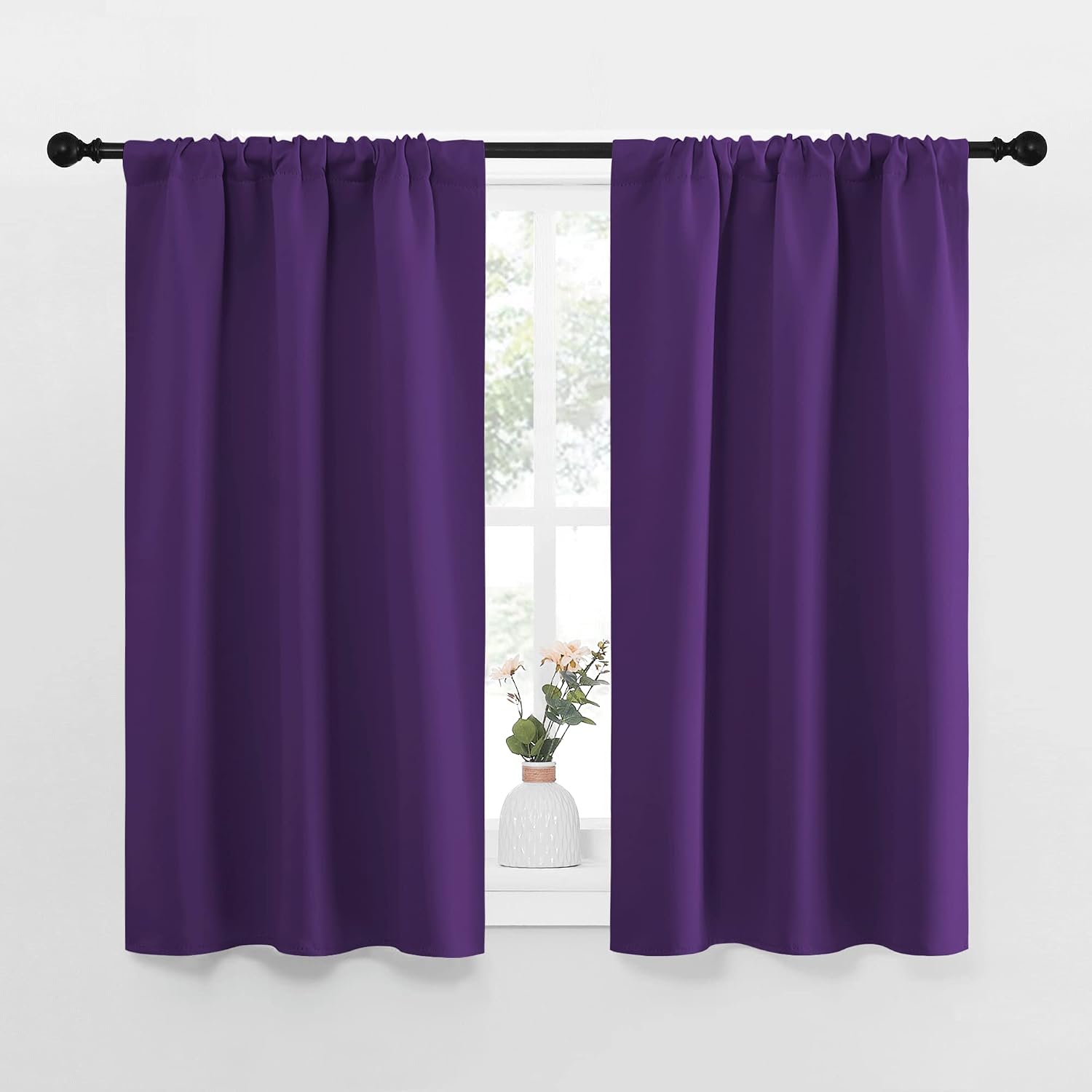 NICETOWN Kitchen Curtains Blackout Drapes & Curtains, Energy Smart Window Treatment Curtain Panels for Bedroom (Royal Purple, 34 in x 45…