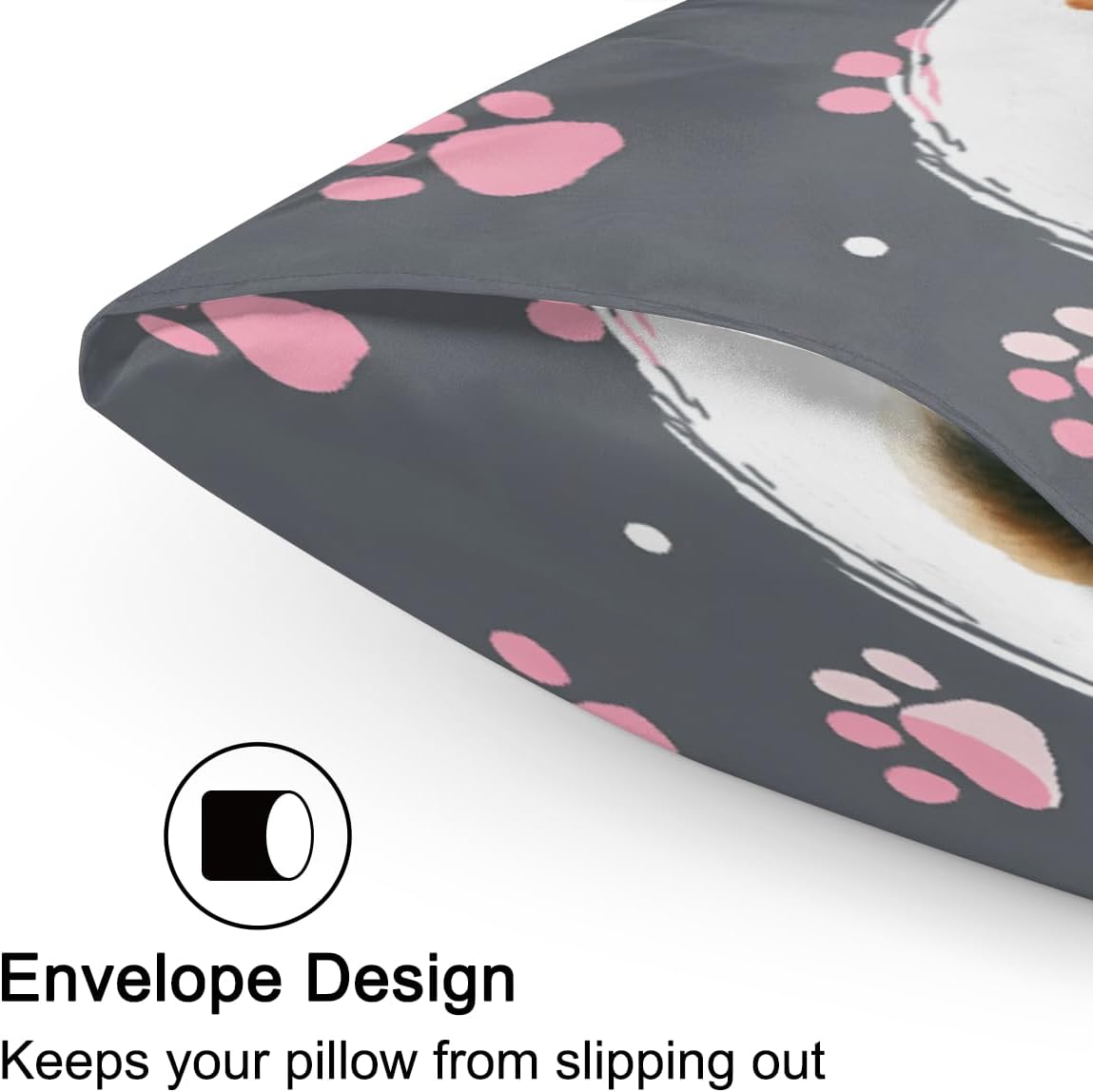 Satin Pillowcase for Hair and Skin Pink Paw Print Dog Soft Silk Pillow Case with Envelope Closure Cooling Pillow Cases Slip Standard Size…