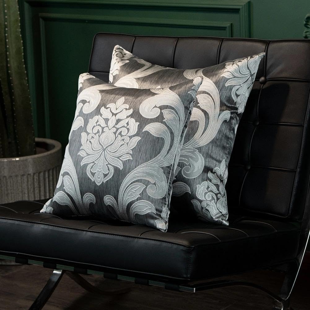 Napearl Throw Pillow Covers-Set of 2 with Silver Grey White Damask Jacquard Patterns Decorative Pillowcase for Couch, Sofa, Bed, Attractive…