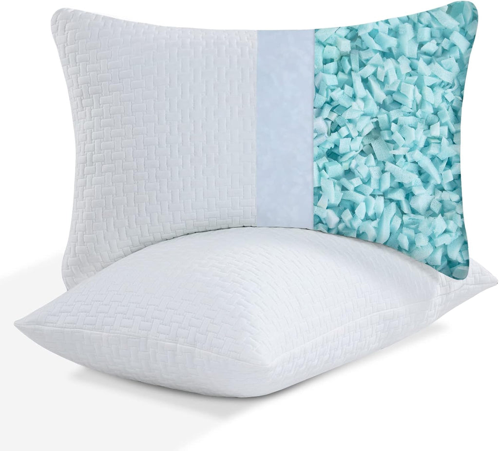 HOMBYS 2 Pcs Extra Firm Bed Pillows for Sleeping, Shredded Memory Foam Pillows Queen Size, for Side, Back, Stomach Sleepers, 40% Viscose…