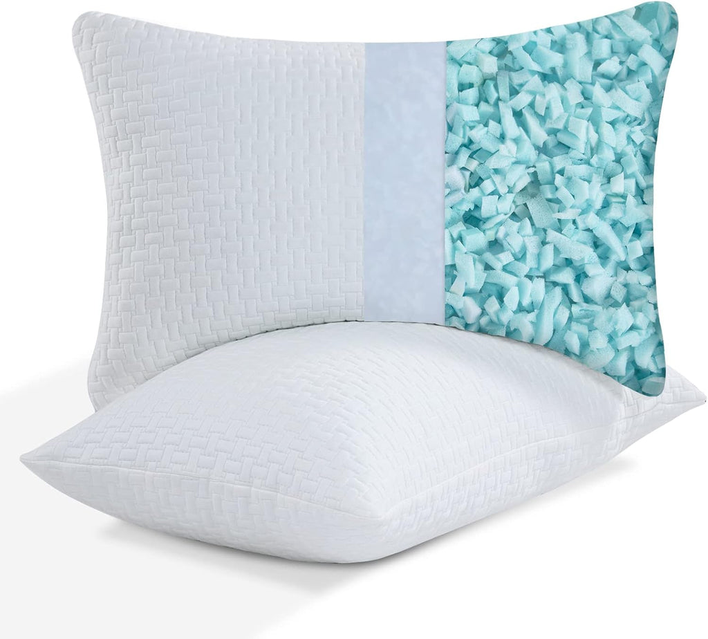HOMBYS 2 Pcs Extra Firm Bed Pillows for Sleeping, Shredded Memory Foam Pillows King Size, for Side, Back, Stomach Sleepers,40% Viscose…