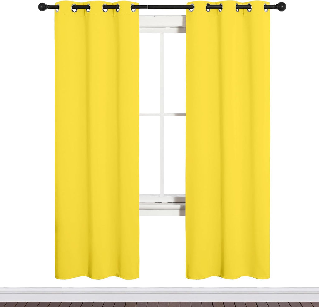 NICETOWN Bedroom Curtain Panels Draperies, Thermal Insulated Solid Grommet Curtains/Drapes (Bright Yellow, 1 Pair, 34 by 72-inch)