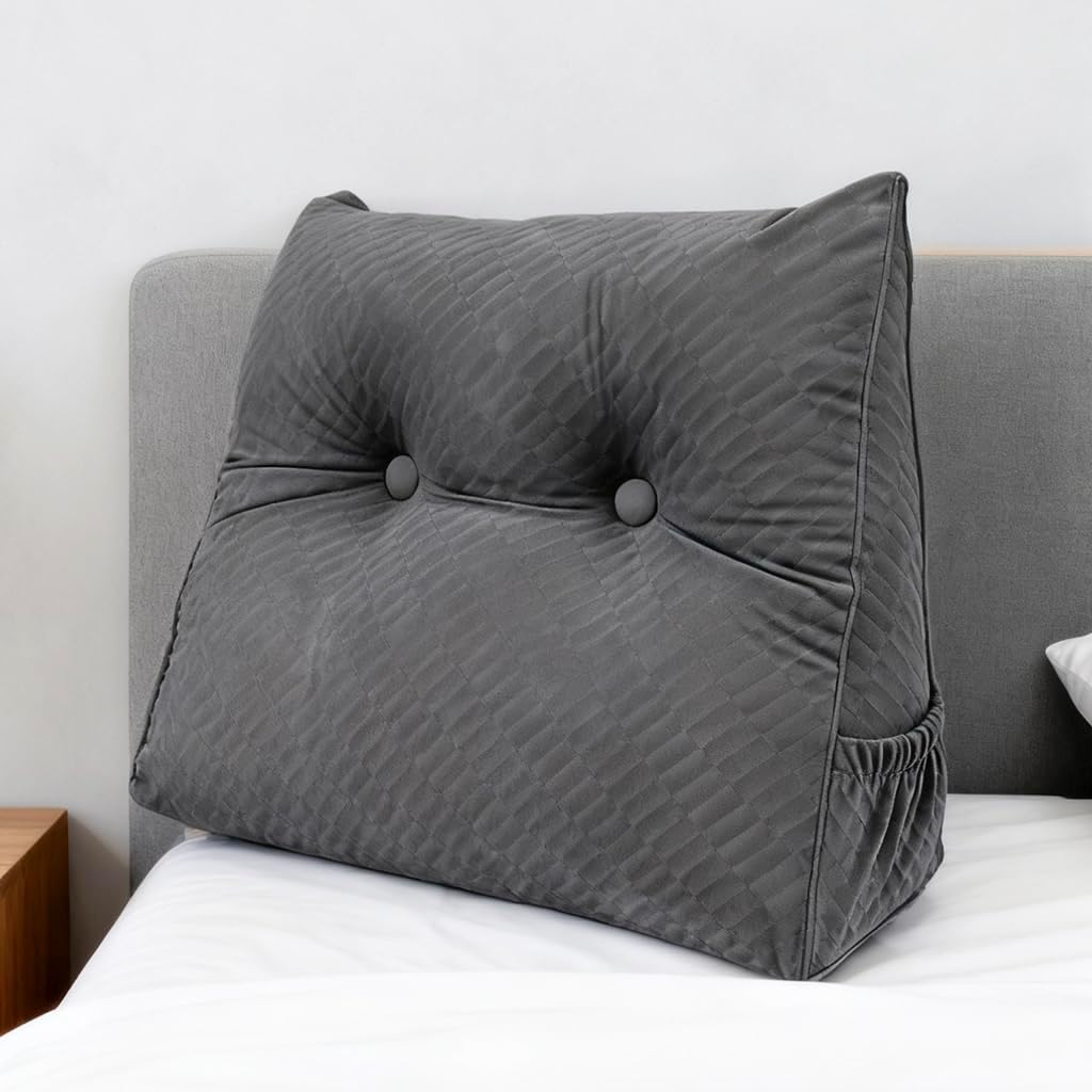 KCTVUIWS Triangular Headboard Pillow with Removable Cover & Side Pockets, Small Bed Wedge Pillow for Headboard, Daybed Sitting Backr…