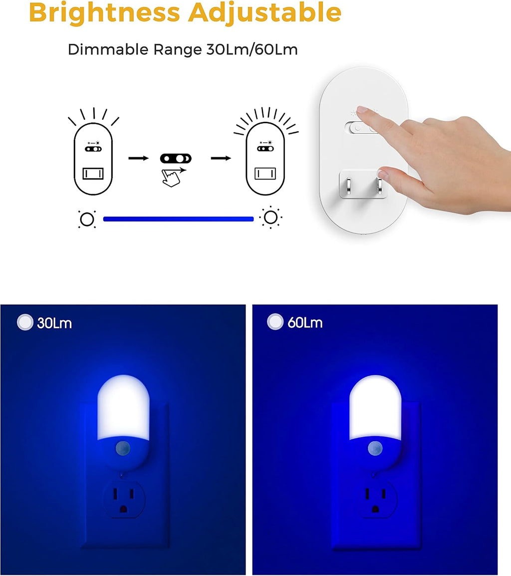 Blue Night Light Plug in, LOHAS Motion Sensor Blue LED Night Lights Plug Into Wall, Adjustable Brightness, 0.6W LED Night Lights for…