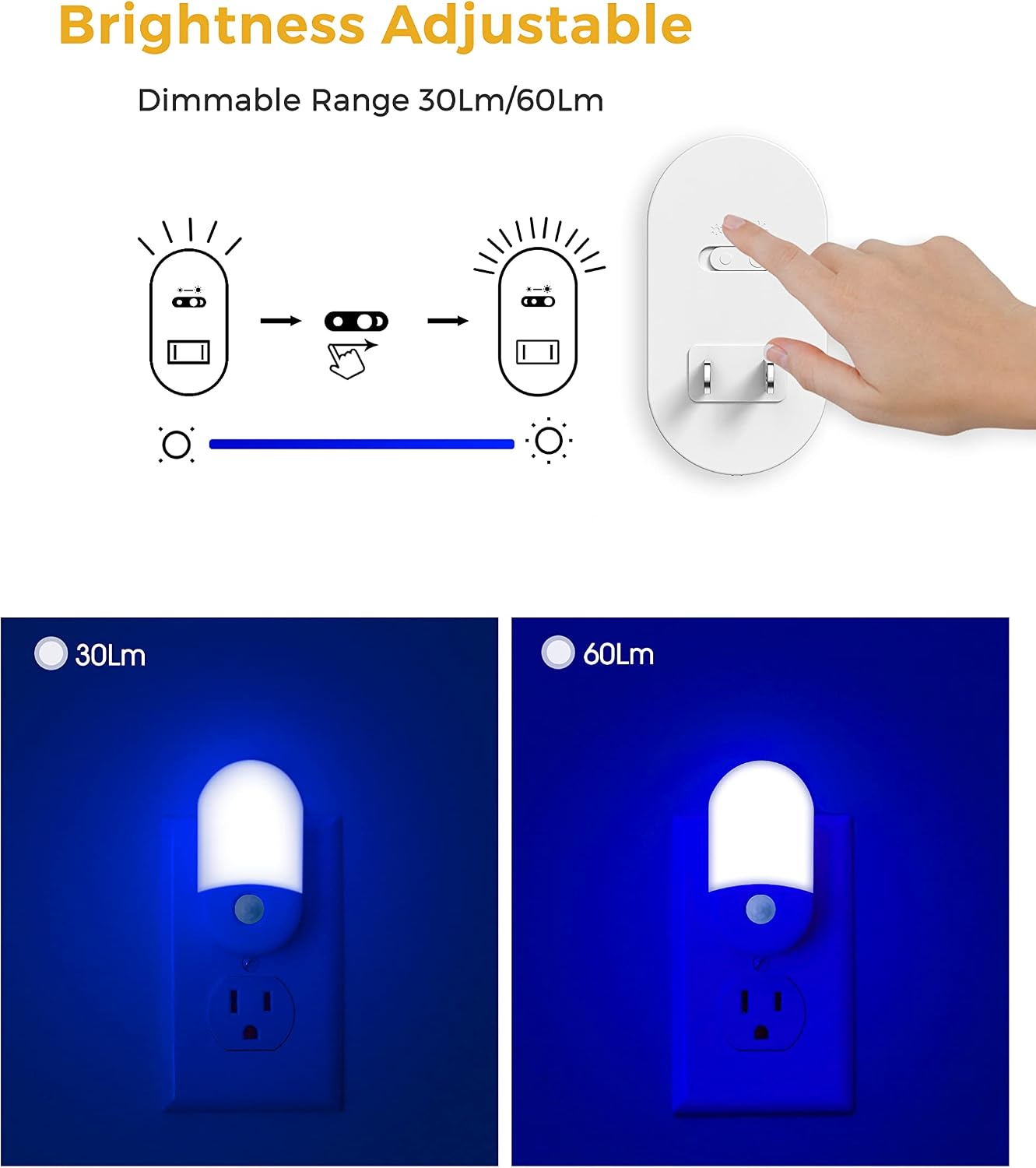 Blue Night Light Plug in, LOHAS Motion Sensor Blue LED Night Lights Plug Into Wall, Adjustable Brightness, 0.6W LED Night Lights for…