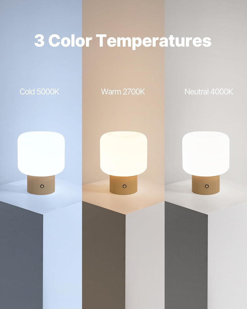 MAGCHARM Halo Mushroom Lamp, 5W Cute Cordless Rechargeable Table Lamp with Glass Shade, 3 Color Temps LED Dimmable Ambient Lighting…