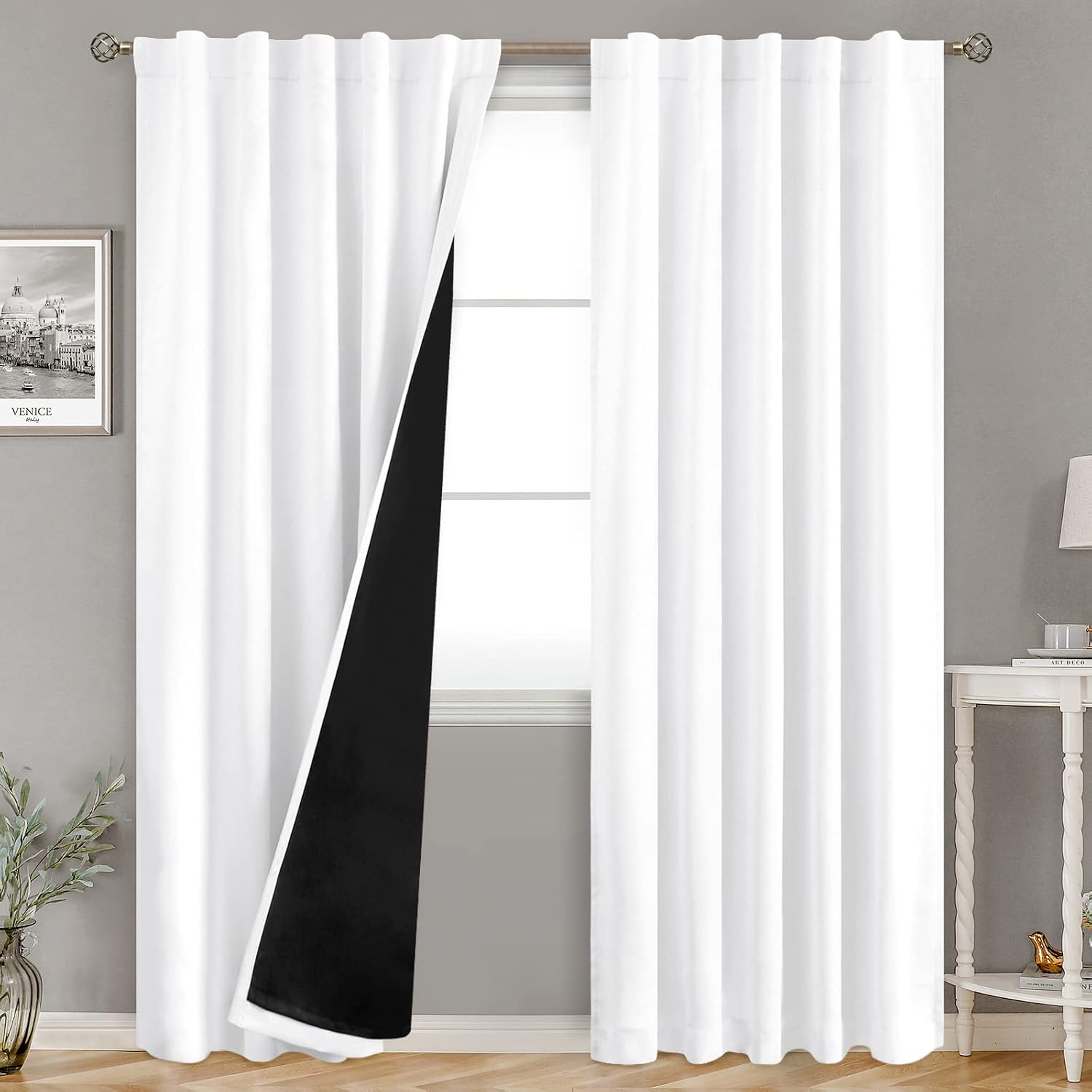 BGment Pure White 100% Blackout Curtains 84 Inches Long with Thermal Insulated Liner, Rod Pocket and Back Tab Double Layer Full Room…